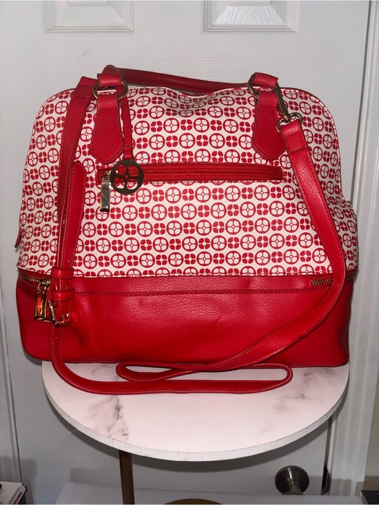 IMAN Handbags - IMAN Red and White Patterned Shoulder Satchel